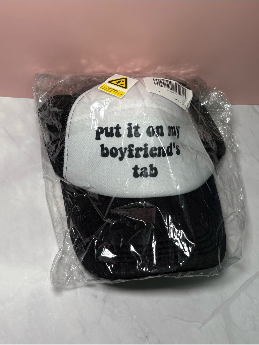 🖤 ‘Put It On My Boyfriend's Tab' Black & White Trucker Cap